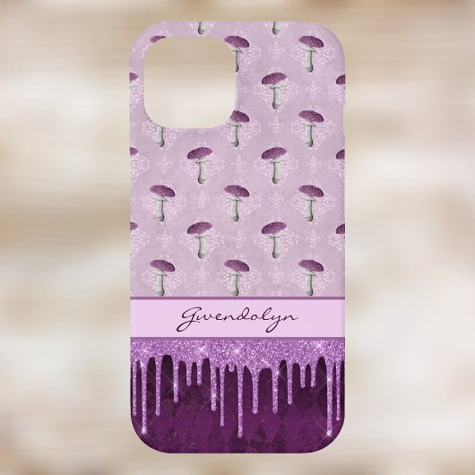 Paarse Paddestoel Droom en Glitter Drips Monogram Case-Mate iPhone Case