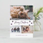 Paarse pagina Afdrukken Foto Collage Meowy Kerstmi Feestdagenkaart (Staand voorkant)