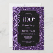 Paarse pailletten 100e verjaardagsfeestje kaart (Voorkant)