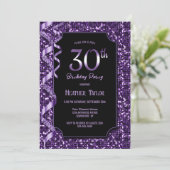 Paarse pailletten 30e verjaardagsfeestje kaart (Staand voorkant)