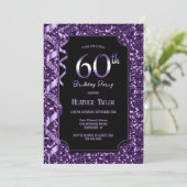 Paarse pailletten 60ste verjaardagsfeestje kaart (Staand voorkant)