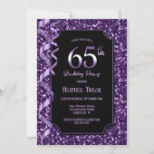 Paarse pailletten 65e verjaardagsfeestje kaart (Voorkant)