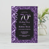 Paarse pailletten 70ste verjaardagsfeestje kaart (Staand voorkant)