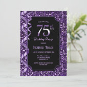 Paarse pailletten 75e verjaardagsfeestje kaart (Staand voorkant)