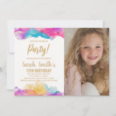 Paarse Paint Birthday-uitnodigingen met foto Kaart (Voorkant)