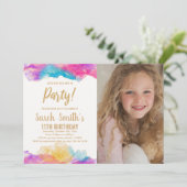 Paarse Paint Birthday-uitnodigingen met foto Kaart (Staand voorkant)