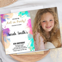 Paarse Paint Birthday-uitnodigingen met foto