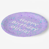 Paarse Paint Splatter Birthday Papieren Bordje (Gekanteld)