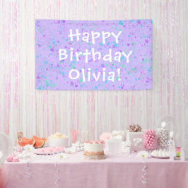 Paarse Paint Splatter Birthday Spandoek