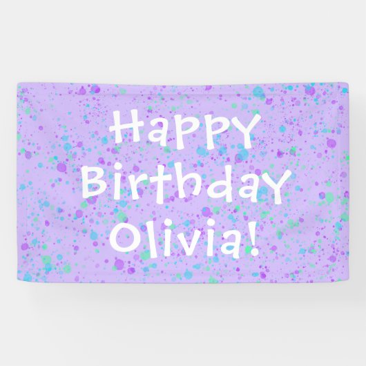 Paarse Paint Splatter Birthday Spandoek (Horizontaal)