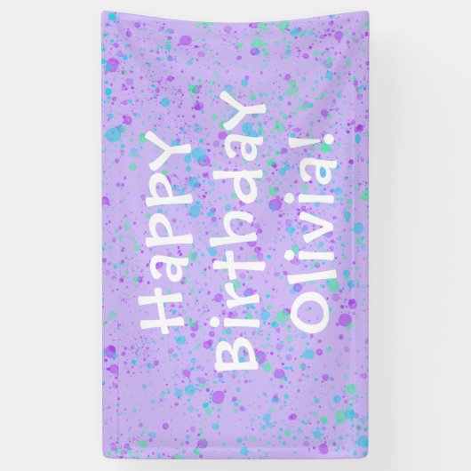 Paarse Paint Splatter Birthday Spandoek (Verticaal)