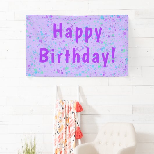 Paarse Paint Splatter Birthday Spandoek (Insitu)