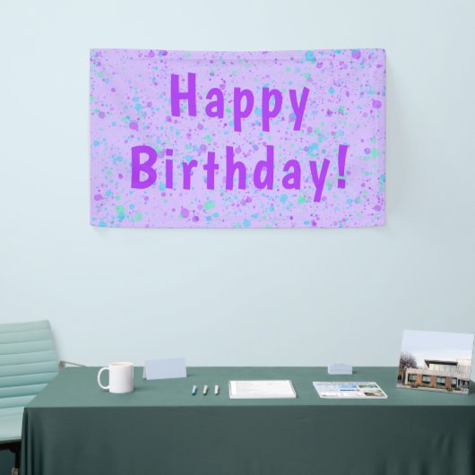 Paarse Paint Splatter Birthday Spandoek (Beurs)