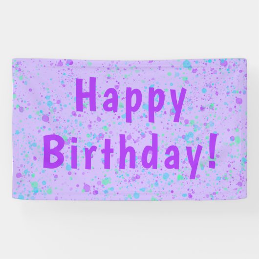 Paarse Paint Splatter Birthday Spandoek (Horizontaal)