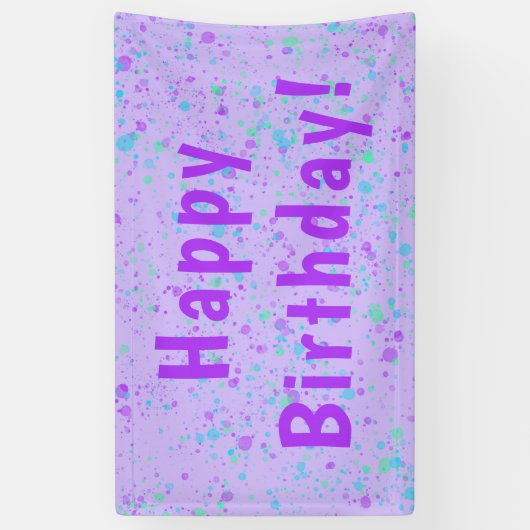 Paarse Paint Splatter Birthday Spandoek (Verticaal)