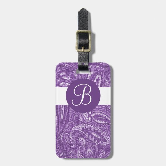Paarse Paisley Custom Monogram bagagelabel (Voorkant verticaal)