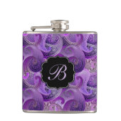 Paarse Paisley Damask Patroon met Monogram Heupfles (Voorkant)