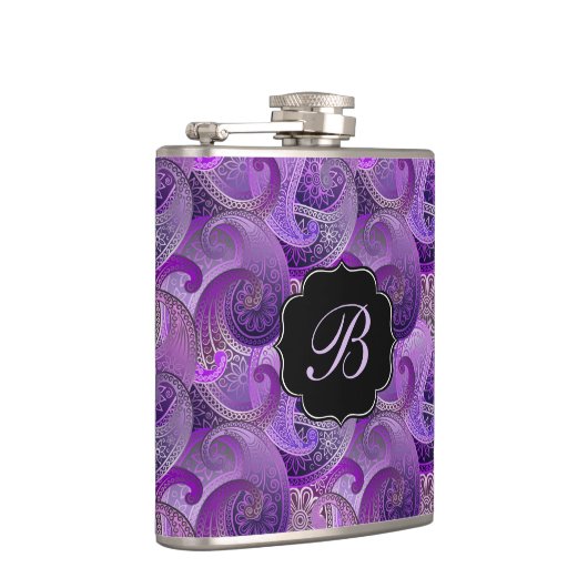 Paarse Paisley Damask Patroon met Monogram Heupfles (Rechts)