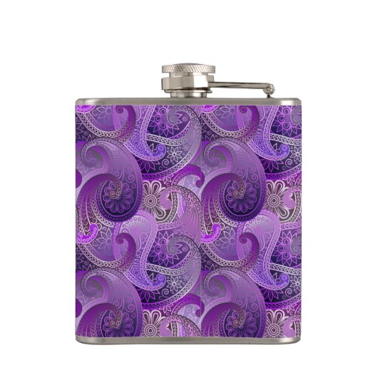 Paarse Paisley Damask Patroon met Monogram Heupfles (Achterkant)