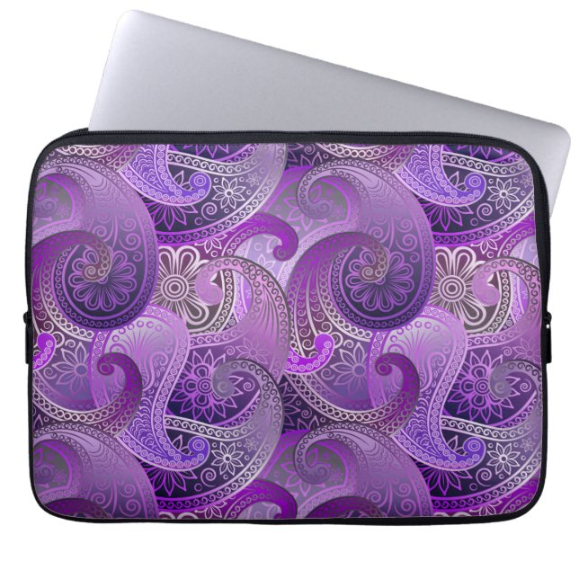 Paarse Paisley Damask Pattern Laptop Sleeve (Voorkant)