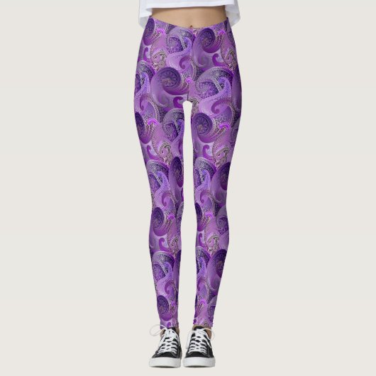 Paarse Paisley Damask Pattern Leggings (Voorkant)