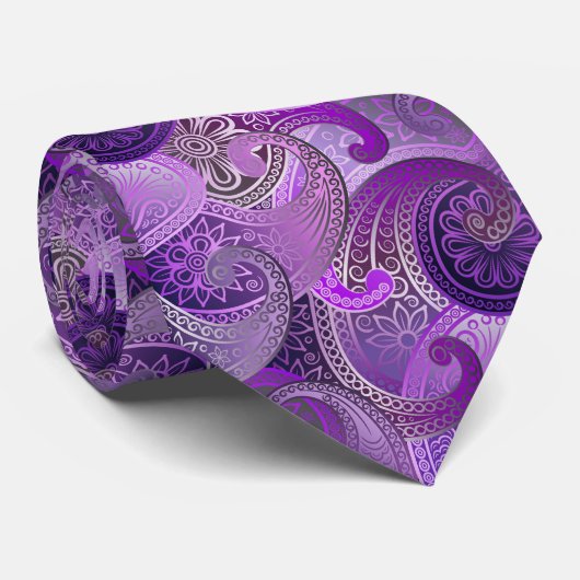 Paarse Paisley Damask Pattern Stropdas (Opgerold)