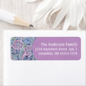 Paarse Paisley Floral retour adreslabel 2 Etiket (Insitu)