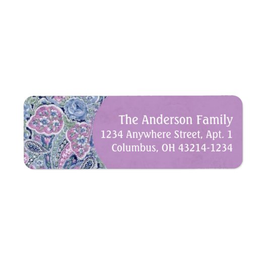 Paarse Paisley Floral retour adreslabel 2 Etiket (Voorkant)