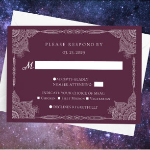 Paarse Paisley Mandala Indiase bruiloft RSVP Kaartje