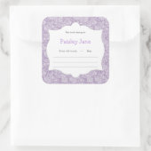 Paarse Paisley Meisje Boek baby shower Bookplate Vierkante Sticker (Tas)