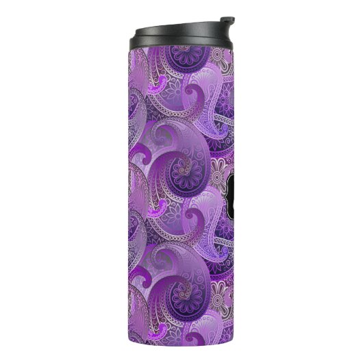 Paarse Paisley met aangepaste monogram Thermosbeker (Gedraaid links)
