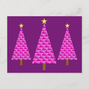 Paarse paisley moderne kerstbomen feestdagenkaart