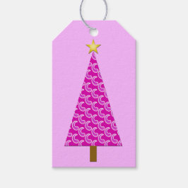 Paarse paisley moderne kerstboom cadeaulabel