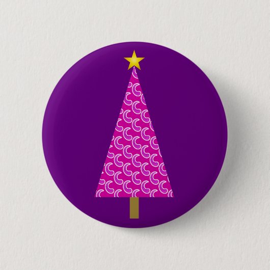 Paarse paisley moderne kerstboom ronde button 5,7 cm (Voorkant)