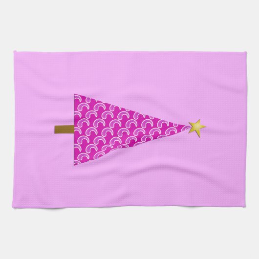 Paarse paisley moderne kerstboom theedoek (Horizontaal)