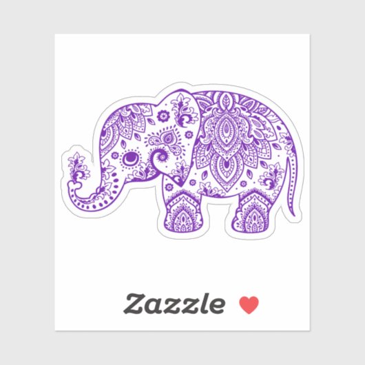 Paarse  paisley olifant sticker (Vel)