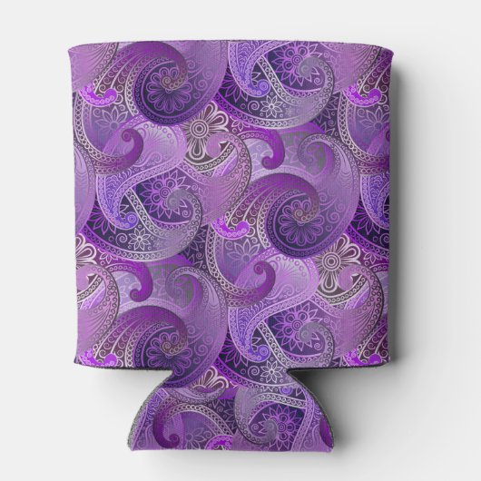 Paarse Paisley Patroon met aangepaste tekst Blikjeskoeler (Achterkant)