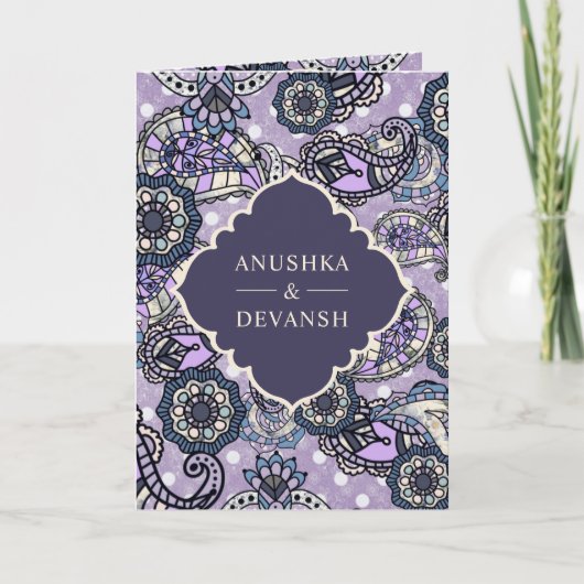 Paarse Paisley Pattern QR Code Indian Wedding (Voorkant)