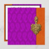 Paarse Paisley Peacock Indian Wedding Invitation Kaart (Voorkant / Achterkant)