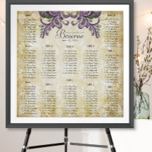 Paarse Paisley Peacock Wedding Seating Charts