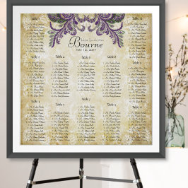 Paarse Paisley Peacock Wedding Seating Charts Poster