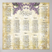 Paarse Paisley Peacock Wedding Seating Charts Poster (Voorkant)