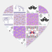 Paarse Paisley Vogels en dieren... Square Sticke Hart Sticker (Voorkant)