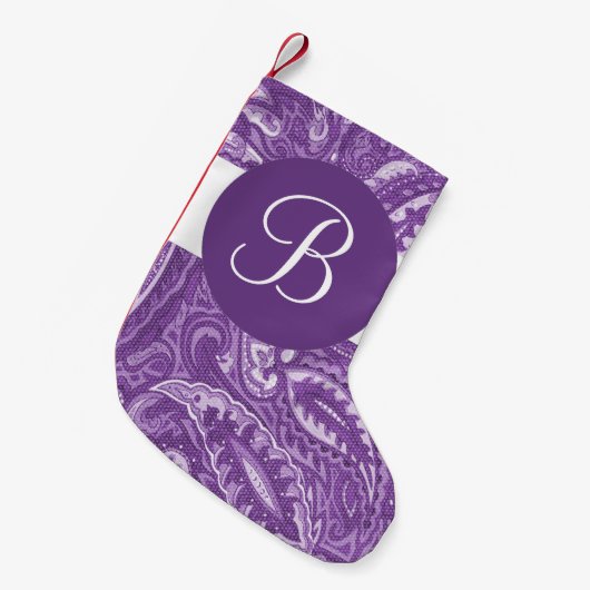 Paarse paisleymonogram kerstmis kleine kerstsok (Voorkant (Hangend))