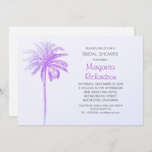 paarse Palm Tree Beach Bruids Douche Uitnodigingen (Voorkant / Achterkant)