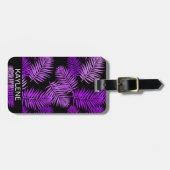 Paarse palmbladeren gepersonaliseerd Bagagelabel (Voorkant horizontaal)