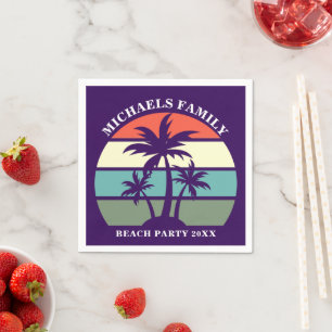 Paarse Palmboom Aangepaste Strand Zonsondergang Fe Servet