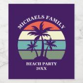 Paarse Palmboom Aangepaste Strandfeest Wijn Etiket (Enkel label)