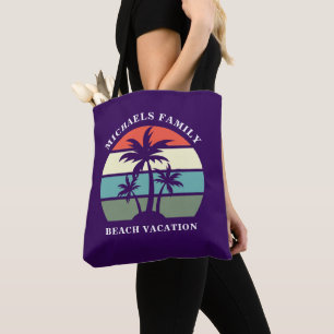 Paarse Palmboom Aangepaste Strandmeisje Tote Bag