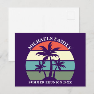 Paarse Palmboom Aangepaste Zonsondergang Strandfee Briefkaart